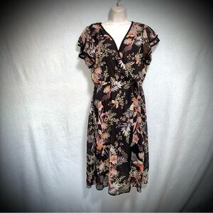 Women’s Medium Superfoxx Black Floral Dress Ruffle Sleeve Fully Lined